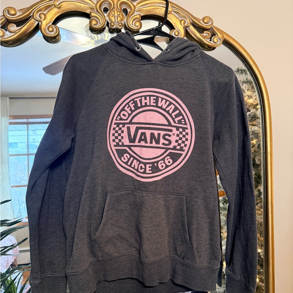 Vans Charcoal Hoodie with Light Pink Logo
